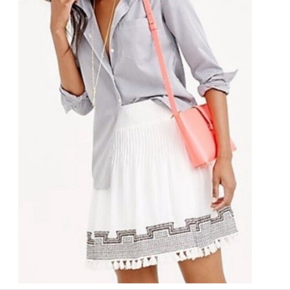 J. Crew White Circle Skirt with Black Geometric Trim